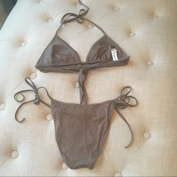 La Perla Mosaico Sequins Light Brown Triangle Bikini Top & Bottom Sz 4 US $545 - Picture 2 of 16